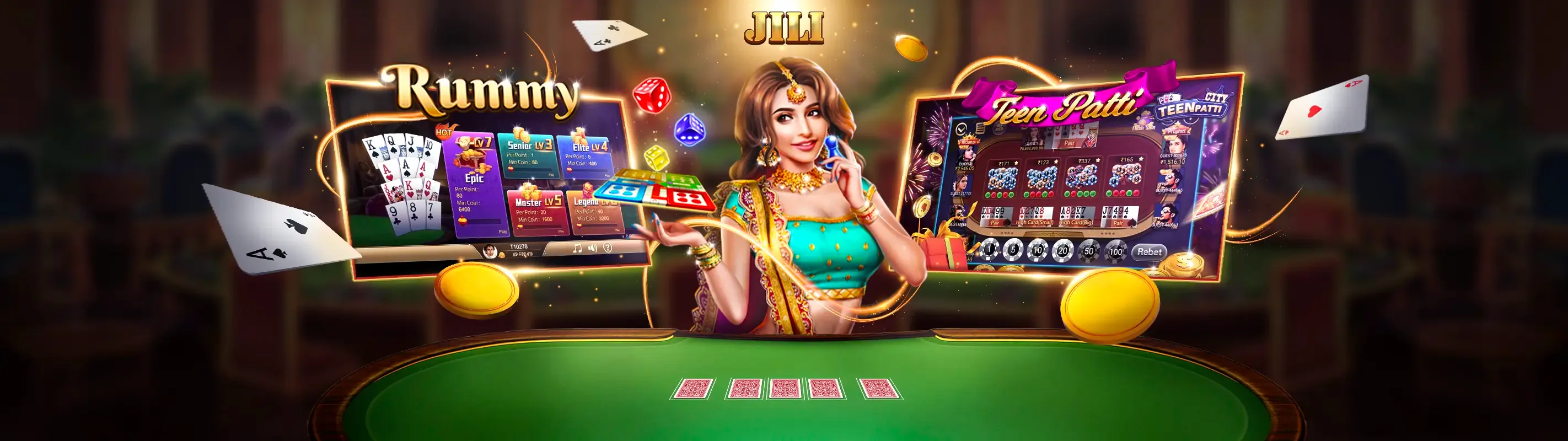 Bàn chơi Baccarat tại yeu88 với các lá bài và chip cược